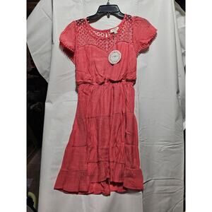 Umgee Coral Lace Yoke Dress - New with Tags